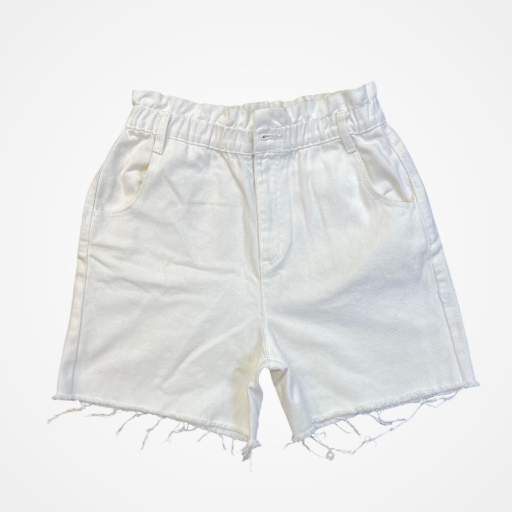 BDG Urban Outfitters Womens White Denim Paperbag Waist Raw Hem Shorts Size M
